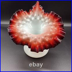 Rare Antique Uranium Vaseline & Ox Blood Art Glass Jack In The Pulpit Vase Glows