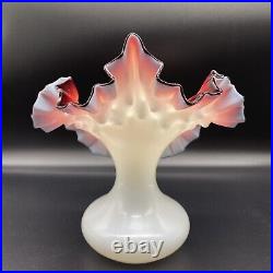 Rare Antique Uranium Vaseline & Ox Blood Art Glass Jack In The Pulpit Vase Glows