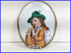 Rare Antique Victorian Hand Painted Cameo Brooch Pin Porcelain Shepherd Boy 26u