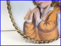 Rare Antique Victorian Hand Painted Cameo Brooch Pin Porcelain Shepherd Boy 26u