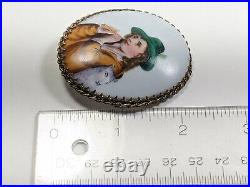 Rare Antique Victorian Hand Painted Cameo Brooch Pin Porcelain Shepherd Boy 26u