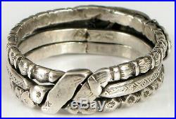 Rare Antique Victorian Sterling Silver Holding Hands Puzzle Ring Fede Gimmel S10