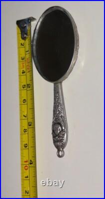 Rare Antique Victorian Sterling Silver Miniature Chatelaine Hand Mirror Cherubs