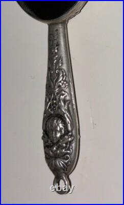 Rare Antique Victorian Sterling Silver Miniature Chatelaine Hand Mirror Cherubs