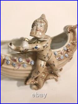 Rare Antique Vtg Hand Painted Gnome Dwarf Figurine Footed Vase Bowl Victorian