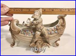 Rare Antique Vtg Hand Painted Gnome Dwarf Figurine Footed Vase Bowl Victorian
