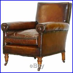 Rare Bluster Arm Hand Dyed Brown Leather Maple & Co Victorian Club Armchair