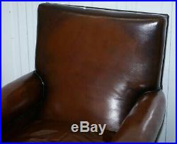 Rare Bluster Arm Hand Dyed Brown Leather Maple & Co Victorian Club Armchair