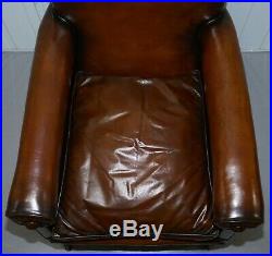 Rare Bluster Arm Hand Dyed Brown Leather Maple & Co Victorian Club Armchair
