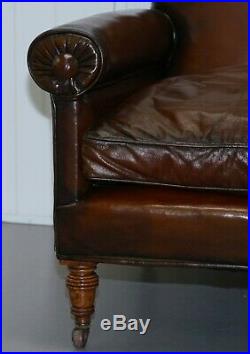 Rare Bluster Arm Hand Dyed Brown Leather Maple & Co Victorian Club Armchair