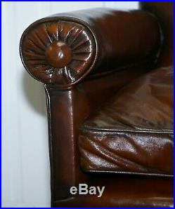 Rare Bluster Arm Hand Dyed Brown Leather Maple & Co Victorian Club Armchair