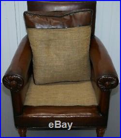 Rare Bluster Arm Hand Dyed Brown Leather Maple & Co Victorian Club Armchair