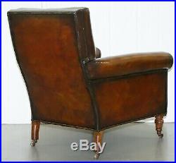 Rare Bluster Arm Hand Dyed Brown Leather Maple & Co Victorian Club Armchair