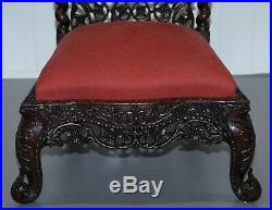 Rare Circa 1880 Burmese Solid Rosewood Hand Carved Floral Chair High Back Ornate