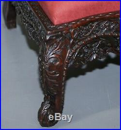 Rare Circa 1880 Burmese Solid Rosewood Hand Carved Floral Chair High Back Ornate