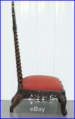 Rare Circa 1880 Burmese Solid Rosewood Hand Carved Floral Chair High Back Ornate