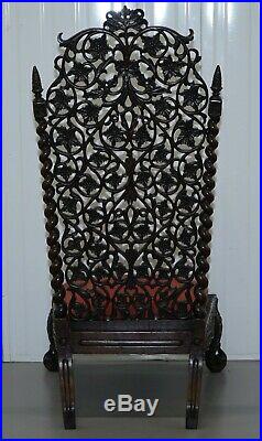 Rare Circa 1880 Burmese Solid Rosewood Hand Carved Floral Chair High Back Ornate