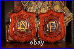 Rare Hand Carved Wood Antique Victorian Fraternal Shield Wall Plaques