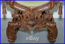 Rare Italian Renaissance Hand Carved Walnut Chair / Bench Seat Cherubs Dragons