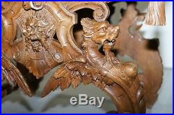 Rare Italian Renaissance Hand Carved Walnut Chair / Bench Seat Cherubs Dragons