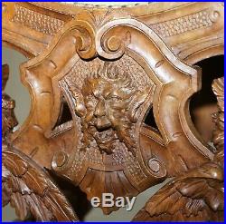 Rare Italian Renaissance Hand Carved Walnut Chair / Bench Seat Cherubs Dragons