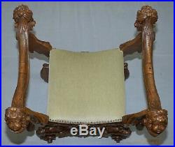 Rare Italian Renaissance Hand Carved Walnut Chair / Bench Seat Cherubs Dragons