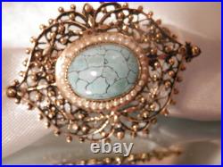 Rare OOAK Hand Made Victorian Turquiose Seed Pearl 14k gold brooch FABulous 18j5
