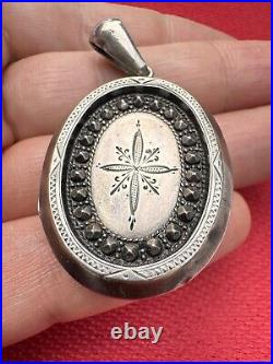 Rare Stunning Antique Victorian Sterling Silver Hand Etched Pendant Locket
