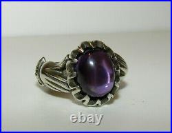 Rare, Superb, Antique Victorian Sterling Silver Fede Gimmel Hands Amethyst Ring