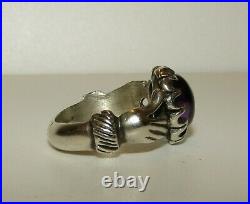 Rare, Superb, Antique Victorian Sterling Silver Fede Gimmel Hands Amethyst Ring