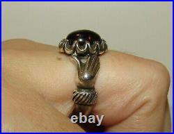 Rare, Superb, Antique Victorian Sterling Silver Fede Gimmel Hands Amethyst Ring