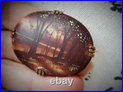 Rare Victorian 1800's Hand Painted Gold Cameo Landscape Brooch Hallmarked LD