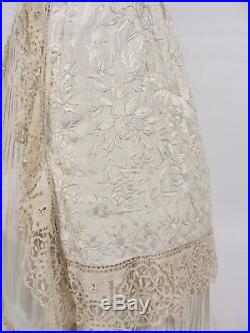 Rare Victorian Chinese Hand Emb Silk Dress Gown With Hand Made Lace Trims