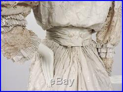 Rare Victorian Chinese Hand Emb Silk Dress Gown With Hand Made Lace Trims