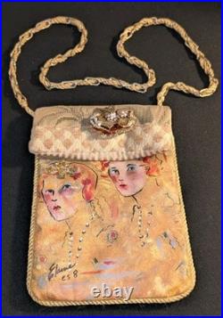 Rare Victorian Elaine ES8 HAND PAINTED PURSE WITH BROOCH
