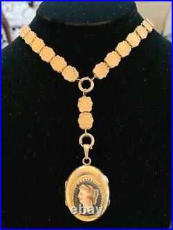 Rare Victorian Gold Filled Hand Painted Portrait Necklace Locket 1890's Mint