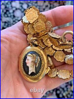 Rare Victorian Gold Filled Hand Painted Portrait Necklace Locket 1890's Mint
