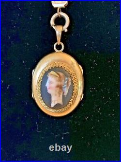 Rare Victorian Gold Filled Hand Painted Portrait Necklace Locket 1890's Mint