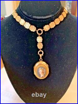 Rare Victorian Gold Filled Hand Painted Portrait Necklace Locket 1890's Mint