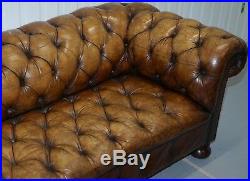 Rare Vintage Hand Dyed Whiskey Heritage Brown Leather Chesterfield Club Sofa
