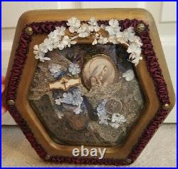 Religious Collage Victorian Hand Made Lace Catholic Reliquary Paris OOAK Antique