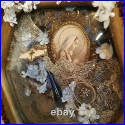 Religious Collage Victorian Hand Made Lace Catholic Reliquary Paris OOAK Antique