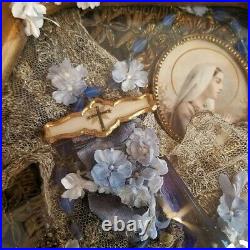 Religious Collage Victorian Hand Made Lace Catholic Reliquary Paris OOAK Antique