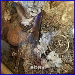 Religious Collage Victorian Hand Made Lace Catholic Reliquary Paris OOAK Antique