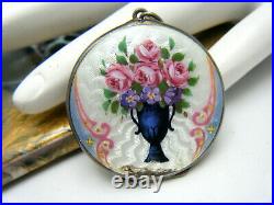 Repair Double Side 935 Sterling Victorian Hand Painted Guilloche Enamel Locket