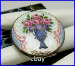 Repair Double Side 935 Sterling Victorian Hand Painted Guilloche Enamel Locket
