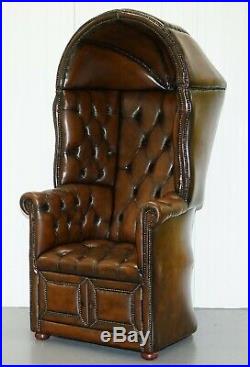 Restored Hand Dyed Cigar Brown Leather Chesterfield Porters Armchair Chair