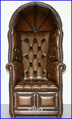 Restored Hand Dyed Cigar Brown Leather Chesterfield Porters Armchair Chair