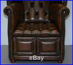 Restored Hand Dyed Cigar Brown Leather Chesterfield Porters Armchair Chair