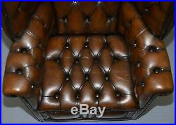 Restored Hand Dyed Cigar Brown Leather Chesterfield Porters Armchair Chair